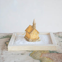 Plastic Church Ornament with LED Light & Glitter, Gold Finish