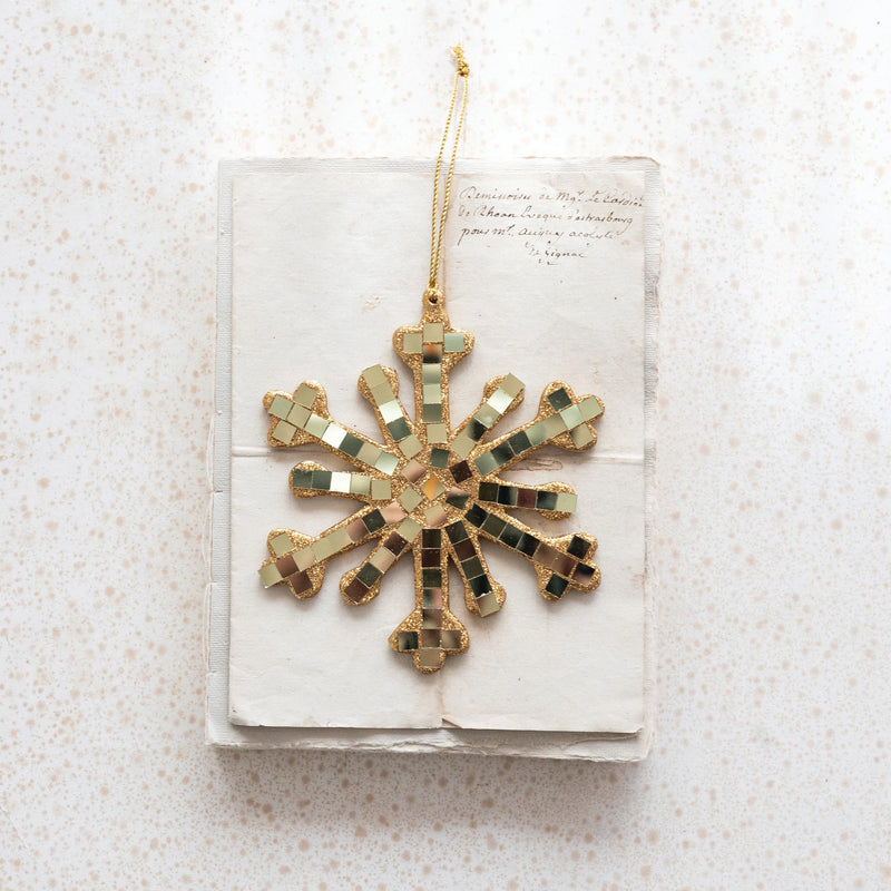 Handmade Glass Mosaic Snowflake Ornament with Glitter Edge