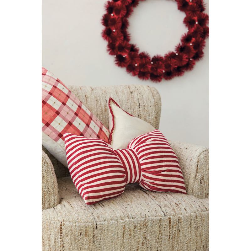 Cotton Velvet Bow Shaped Striped Lumbar Pillow
