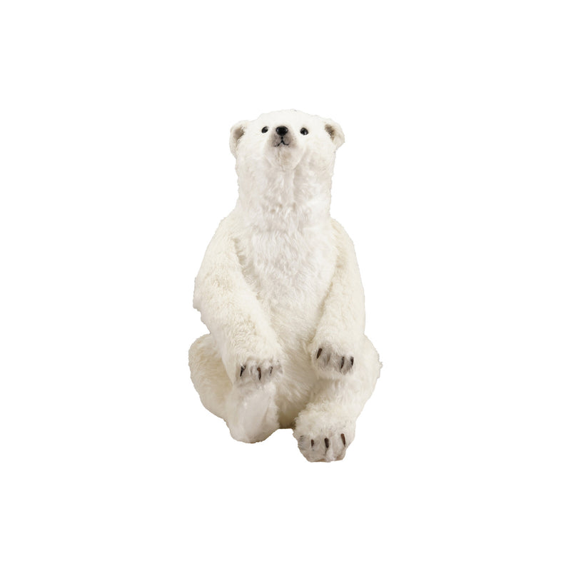 Faux Fur & Foam Sitting Polar Bear, White & Black
