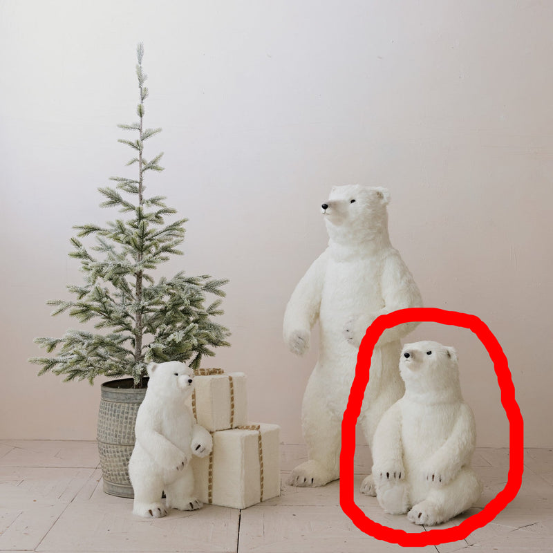 Faux Fur & Foam Sitting Polar Bear, White & Black