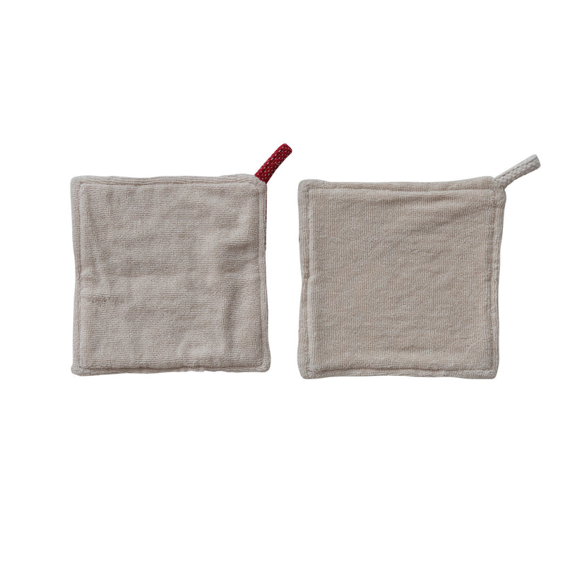 Woven Cotton Tufted Pot Holder with Diamond Pattern & Terry Cloth Back