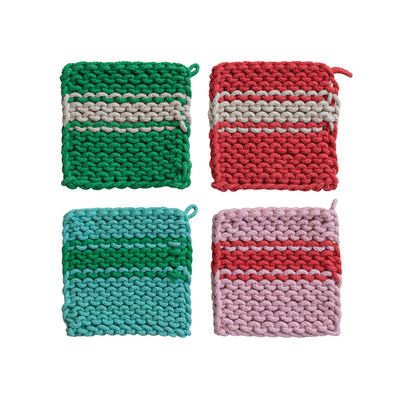 Cotton Crocheted Pot Holder with Stripe