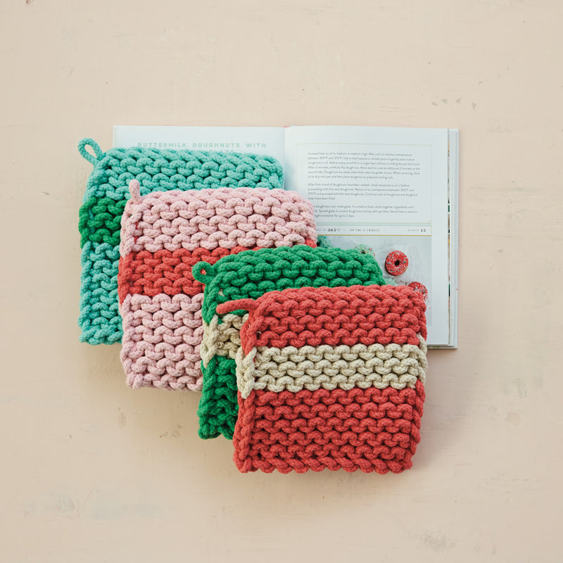 Cotton Crocheted Pot Holder with Stripe