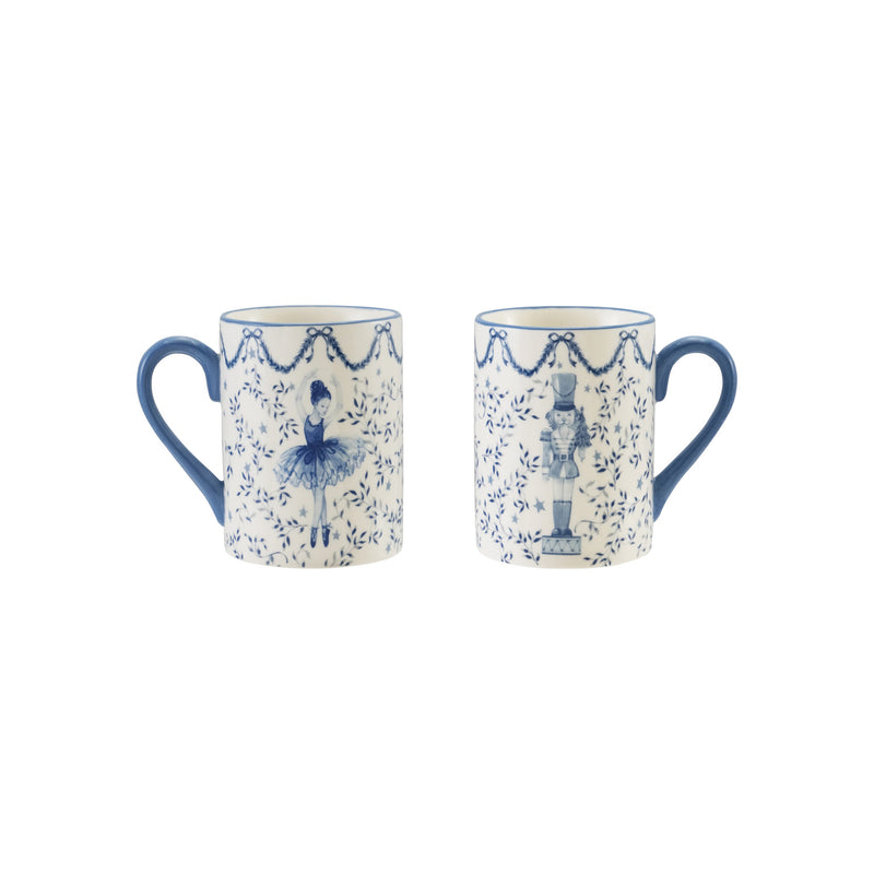 Ceramic Mug with Ballerina & Nutcracker, White & Blue 12 oz.