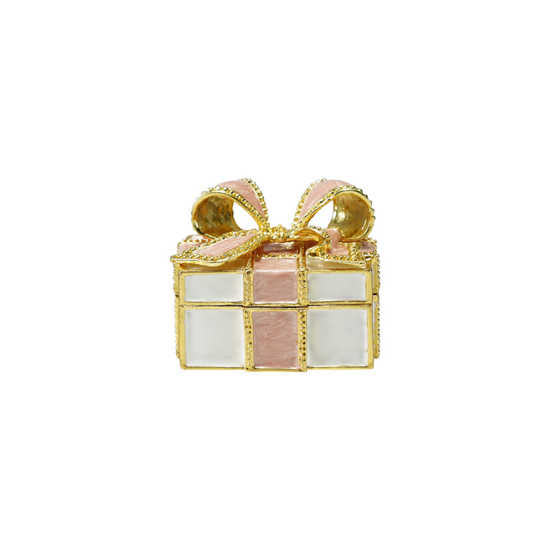 Enameled Metal Gift Shaped Trinket Box with Jewels