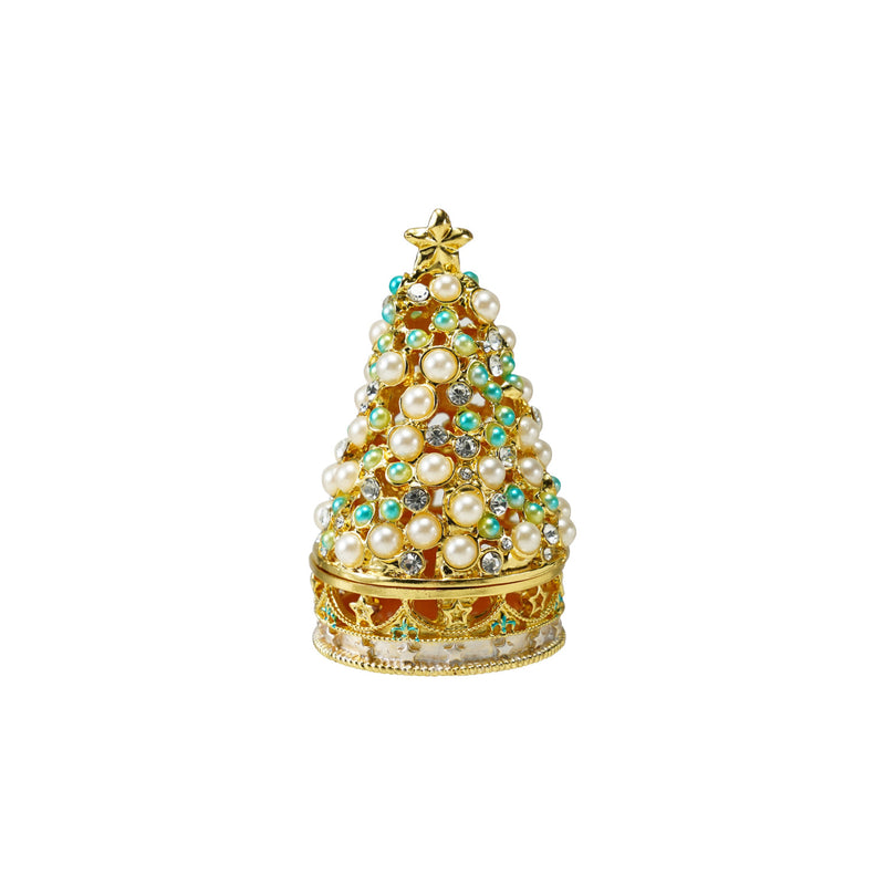 Enameled Metal Gift Shaped Trinket Box with Jewels