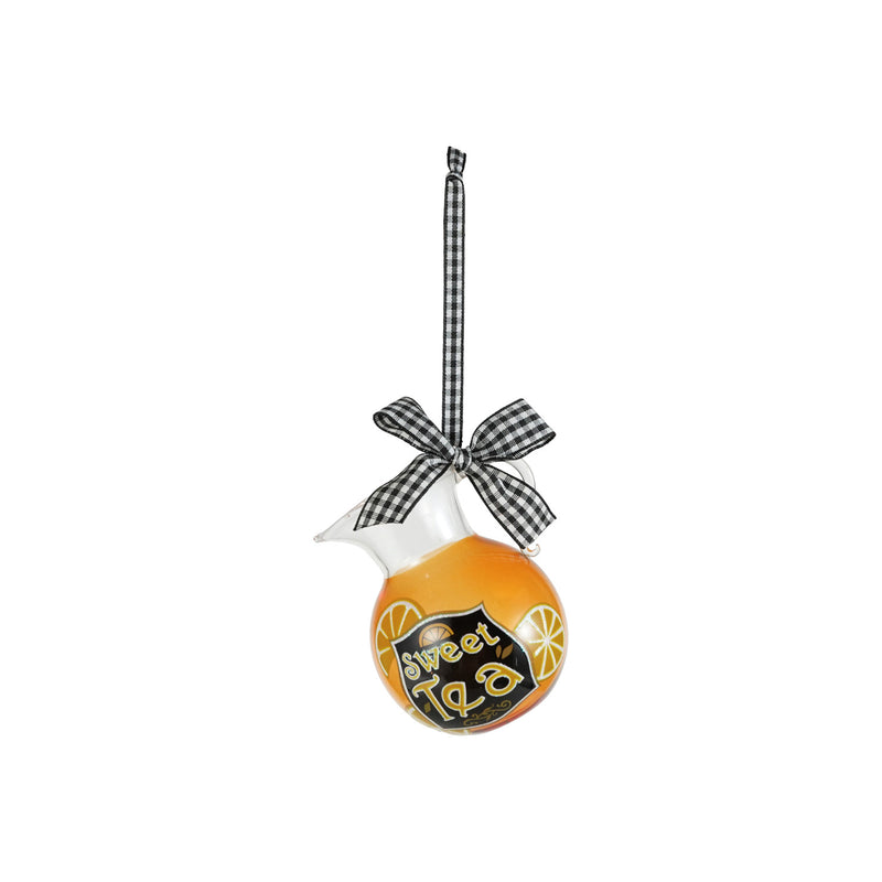 "Sweet Tea" Glass Pitcher Ornament with Lemons & Bow