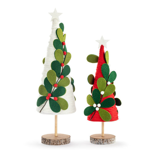 Felt Red White Trees with Holly - Set of 2