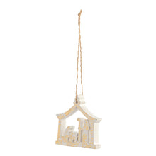 Nativity Scene Gold White Wood Ornament